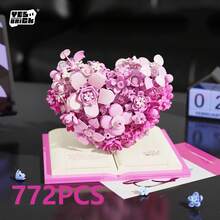 768片浪漫心形积木套装,创意红色花朵拼装积木套装,带书本底座,情人节送给女友/妻子的礼物,适合家庭办公室桌面装饰 - 浪漫心型積木套裝 - 查看 16