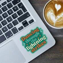 1pc "Dancing Through The Lightning Strikes" Lyric Sticker, 3 Inch Waterproof Vinyl Decal, Retro 70s Groovy Aesthetic For Laptop, Water Bottle, Kindle, Inspired, TTPD, Swiftie Fan Merch Gift For Women - A - View 11