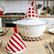 1pc Red Polka Dot Heat Resistant Pad, Enamel Pot, Casserole Lid Cover, Triangular Pot Handle Sleeve For Home Use - View 4