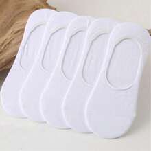 5/10 Pairs Women's White Fashion Pure Cotton Breathable Invisible Socks - White - View 9
