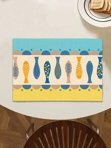 1pc Nautical Style Cute Fish Print Linen Table Runner/Placemat, Suitable For Holidays, Parties, Birthdays, Dinners, Kitchen & Dining Room Decor, Shoe Cabinet Cover, All Season Home Decor & Textile - Multicolor - View 2