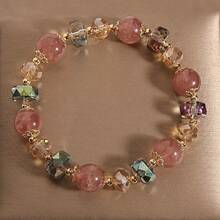 1pc Colorful Glass Strawberry Quartz Beaded Lucky Bracelet, Daily Wear & Gift - Multicolor - View 5