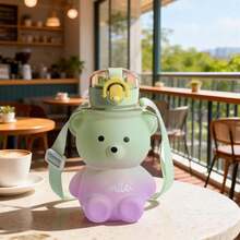 Kawaii Bear Straw Bottle Teddy Bear Water Bottles Large Capacity Kawaii Water Bottle With Straw And Strap, Portable Leakproof Drinking Cups For Women Outdoor Sports Travel - màu xanh lá - Xem 3