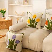 1 vỏ gối thêu hoa, vỏ gối thêu hoa tulip, vỏ gối trang trí sofa, dùng để trang trí phòng ngủ và phòng khách, trang trí giường ngủ. - Màu tím - Xem 7