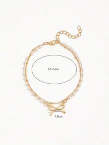 1pc Minimalist Faux Pearl Beaded Bowknot Double-Layer Anklet, Fashionable Anklet For Women, Suitable For Daily Wear And Vacation - Yellow Gold - View 5