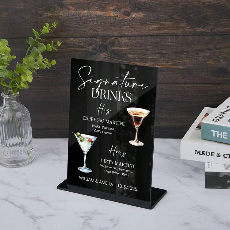 Biển chỉ dẫn đồ uống dành cho cặp đôi, Biển chỉ dẫn đồ uống cocktail tùy chỉnh cho đám cưới, Biển chỉ dẫn đồ uống đặc trưng cho đám cưới, Biển chỉ dẫn quầy bar đám cưới, Thực đơn quầy bar bằng acrylic tùy chỉnh, Biển chỉ dẫn đồ uống cho cô dâu và chú rể, Tên và ngày tùy chỉnh - Đồ uống phong cách đám cưới H-Wedding Style - Xem 8
