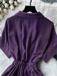 Fashion High Waist Casual Jumpsuit With Suit Collar - 紫色 - 查看 5