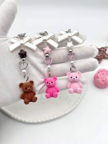 1 pieza Lindo accesorio de bolso con oso, con decoraciones creativas de corazón y estrella, llavero de oso rosa/marrón/rojo rosa adecuado para mujeres y niñas, colgante de oso con lazo exquisito, decoración colgante de oso de resina para mochila, bolso, mochila escolar, habitación, regalo dulce, accesorio de coche, llavero - Multicolor - Ver 4