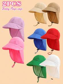 2pcs Baby Bucket Hat, Neck Protective Toddler Sun Hat, Adjustable Breathable Quick-Dry Summer Beach Hat For Boys & Girls - Multicolor - View 2