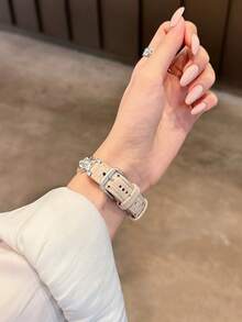 Huastonband 時尚品牌設計 D 字金色金屬裝飾柔軟棕色錶帶，適用於 Ultra 2 1 SE S9 8 7 6 5 4 3 2 1 系列，中性替換錶帶，智慧手錶 38mm 40mm 41mm 42mm 44mm 45mm 49mm - 星光色 - 查看 5