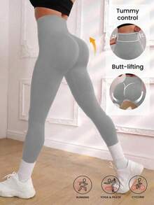 Butt Lifting High Waist Legging For Women-Seamles Push-Up Smile Line Contour,Squat-Proof Tummy Control Yoga Pant, Workout Running Compression Tights (Mutiple Colors),Women's Gym Sportswear, - Flint Stone - View 4
