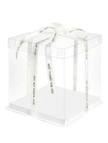 一套白色透明生日蛋糕盒，派对礼品包装盒，加厚PET材质，单层/双层/三层礼品收纳盒（含一条随机丝带），适用于生日派对、婚礼蛋糕、花束、收藏品、零食、礼品、万圣节、圣诞节、母亲节、感恩节等场合。 - 白色 - 查看 7