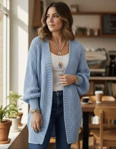 Cardigan Tricô Super Outono /Inverno Manga Bufante casaquinho Feminino Lançamento