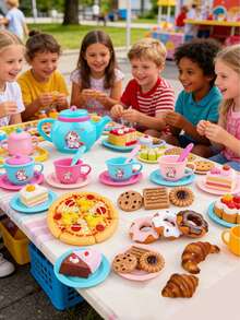 25pcs Girls Fantasy Baking Tea Party Toy Set, Including Realistic Teapot, Teacups, Cakes, Featuring Unicorn Pattern, Suitable For 3 Players, Great Gift For 2-6 Year Old Girls - Unicorn Afternoon Tea - View 3