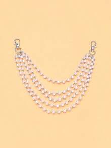 1pc Multi-Layer Pearl Shoulder Chain, European And American Fashion Evening Party Dress, Lingerie Accessory, Vintage Bridal Wedding Accessory Body Chain - Bạc - Xem 2
