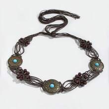 1 chiếc thắt lưng thắt nút hạt gỗ dệt phong cách Bohemian dành cho nữ mùa hè, mùa thu, mùa đông, Halloween - 3 hạt lớn dây thắt lưng - Xem 10