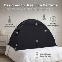 Kids Full Size Bed Tent With Star Lights & Flags - Indoor Playhouse Canopy For Toddlers Boys & Girls, Cozy Bed Canopy For Playroom Reading Nook, Perfect Gift For Children's Bedroom Decor(No Star Light) - 黑色 - 查看 4