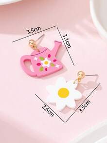 1 Pair Summer Vacation Cute Watering Can Flower Enamel Faux Soft Pottery Design Fashion Jewelry Earrings, Gift For Holiday Party - Multicolor - View 4