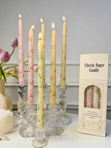 25厘米印花长杆蜡烛，欧式浪漫烛光晚餐、婚礼、节日、家居使用，无烟蜡烛 - 多色 - 查看 12