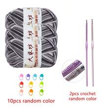 3pcs 5-Ply Medium Thick Dyed Yarn, Includes 2pcs Crochet Hooks + 10pcs Random Color Stitch Markers, DIY Doll & Scarf Knitting Yarn - Multicolor - View 44