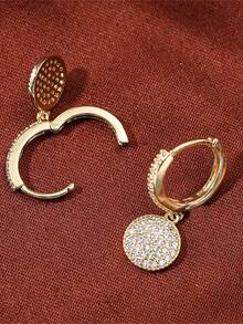 1 par de pendientes de aro redondos con material de cobre y circonita micro-incrustada de moda - W16388 - Ver 9