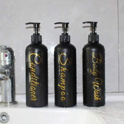 3pcs 500ml Large Capacity Bathroom Refillable Dispenser Bottles, Soap Lotion Shampoo Conditioner Pump Bottles Set, Reusable Containers For Bath Gel, Lotion, Cosmetics