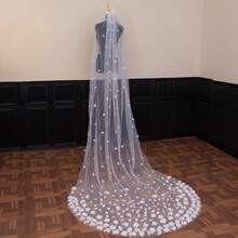 1 pieza Velo de novia de catedral con flores 3D, de longitud de catedral de capa única con cola larga, accesorio para vestido de novia - Multicolor - Ver 5