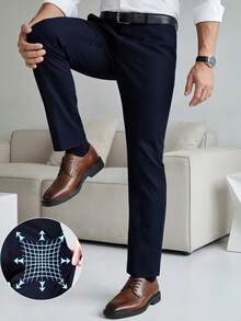 Men's Casual Straight-Leg Trousers, Suitable For Daily Office, Business Events, Weddings, Outdoor Golf, Men's Business Suit Pants - Navy Blue - View 2