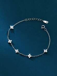1 pieza Pulsera de flor de cuatro hojas minimalista francesa de plata de ley S925, accesorio exquisito de alta gama adecuado para uso diario, regalos del Día de San Valentín, Día de la Madre y Ramadán - Trébol de cuatro hojas - Ver 4