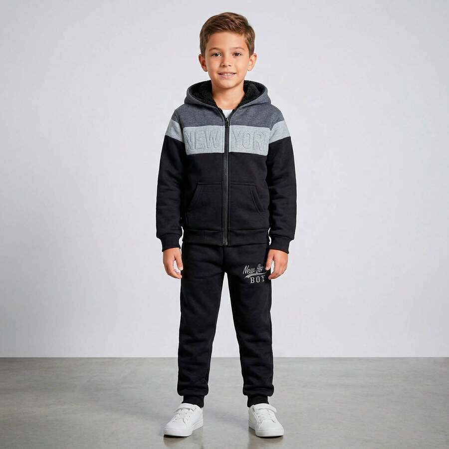 Children's Plush Set For Boys, Intense Cold Weather, Lined With Warm Fur, Winter Launch, Promotion 167 - Black - View 1