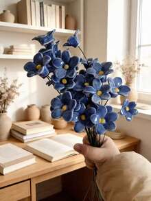 1p/6p Handmade Ceramic Flower, "Blue Love" Series, Washable, Easy To Clean, Reusable, Never Fading, Is The Perfect Gift Choice For Valentine's Day, Christmas, And Mother's Day, Used For Holiday Decoration, Interior Decoration, And Home Decoration - Blue - View 5
