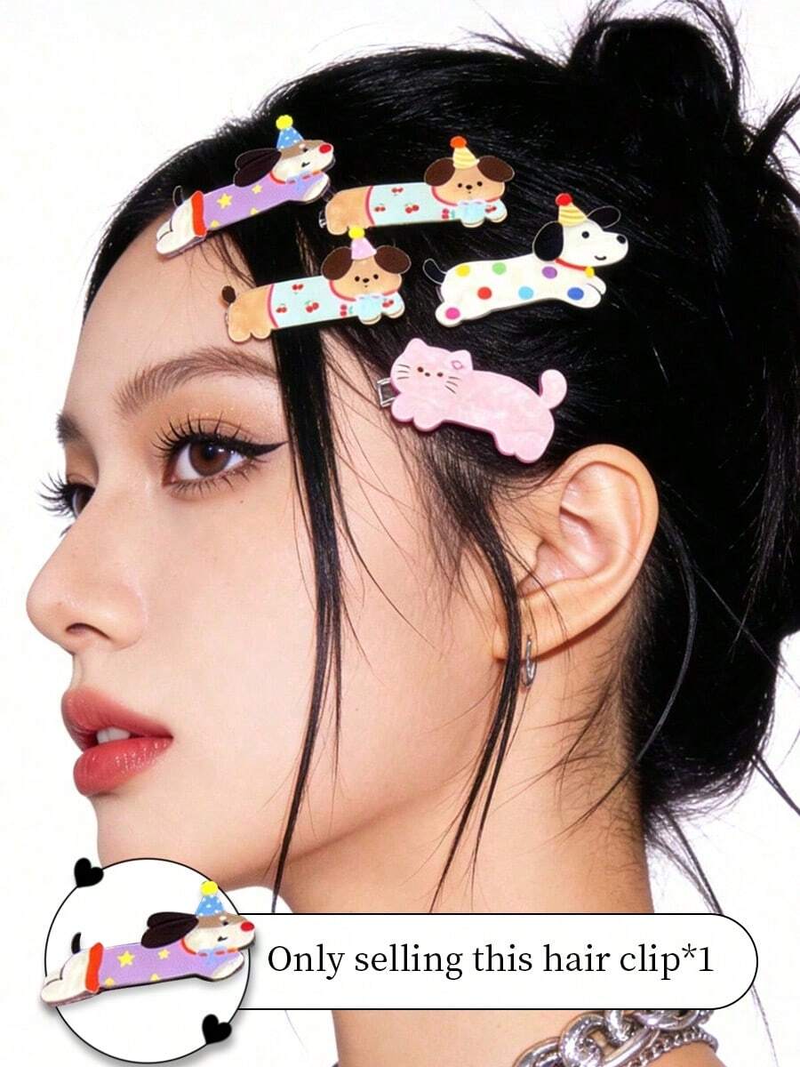 5 chiếc kẹp tóc hình động vật hoạt hình phong cách Y2K, thích hợp cho các buổi chụp ảnh dành cho nữ. - Màu tím - Xem 1