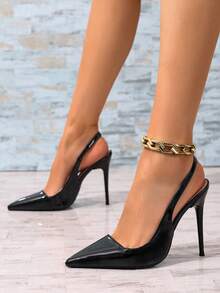 Women's Patent Leather French Elegant Pointed Toe Ankle Strap Stiletto High Heel Sandals, Versatile For Evening Party, Date, Commute, Business, Shopping, Casual Wear - Black - View 7