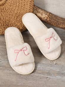 Dép đi trong nhà nữ thêu nơ, dép bông mềm mại, dép đế bằng một quai, dép đi trong nhà, dép nữ. - Bướm thêu màu trắng - Xem 9