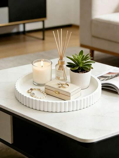 1 pieza Bandeja decorativa moderna en forma de onda en blanco y negro, bandeja decorativa redonda para decorar la sala de estar, el comedor, la cocina, el baño, bandeja multiusos, perfecta para la decoración del hogar, exhibición de perfumes y centros de mesa elegantes, bandeja decorativa con almacenamiento