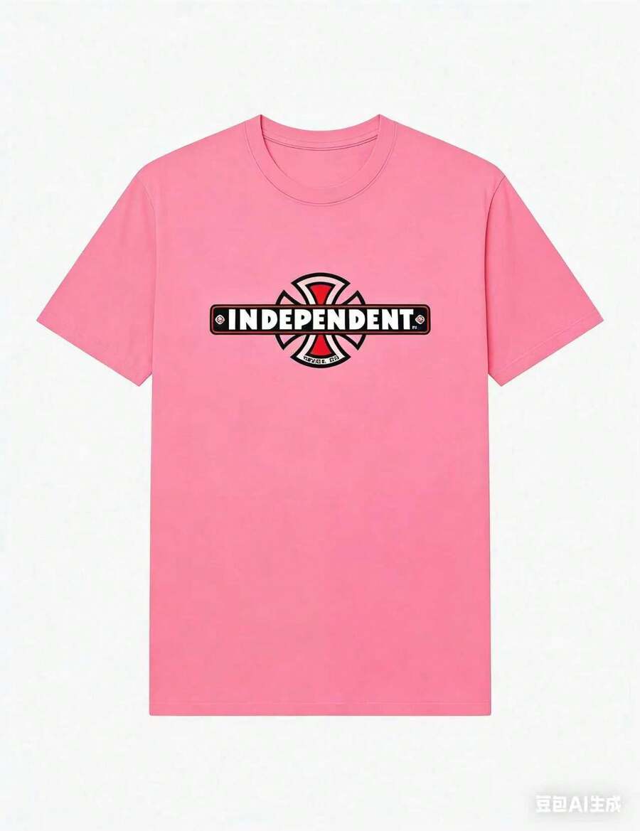 Independent Trucks Retro 90s Skateboard Graphic T-Shirt - White Crew Neck Tee With Black & Brown Emblem Print,Washable For Men, Teens, Skate Culture - 粉色 - 查看 1