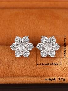 1 Pair Cubic Zirconia Elegant Stud Earrings, Suitable For Daily Decoration, Party Jewelry Or Birthday Gift For Teenagers - Silver - View 7
