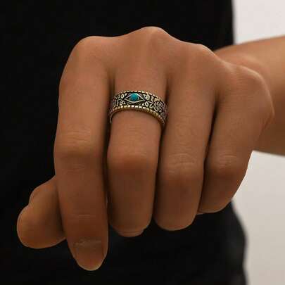 1 chiếc nhẫn đá Turquoise tự nhiên thiết kế mắt thiên thần, món quà đa năng.