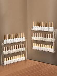 1pc 3-Tier Acrylic Wall Mounted Display Shelf, No Drill Storage Organizer Rack For Cosmetics - White - View 3