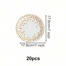 Đĩa giấy dùng một lần họa tiết chấm bi ánh kim vàng, kích thước 7/9 inch, màu đen trắng, 10/20/40 chiếc, thích hợp cho tiệc sinh nhật, đám cưới. - trắng - Xem 11
