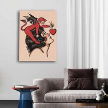 1pc "Weird" Love Evil Tattoo Style Canvas Art Poster, Frameless Wall Decor, Suitable For Living Room, Bedroom, Home Office, Retro Modern Cartoon Design - Multicolor - View 6