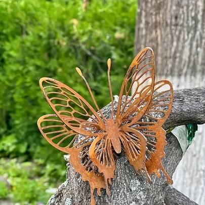 1pc Vintage Rusty Metal 8-Wing Butterfly Sculpture - Distressed Style, Standalone Outdoor Garden Art Decor, Suitable For Patio, Thanksgiving, Halloween, Mother's Day - Unique Nature-Inspired Gift, Home & Garden Decoration, Must-Have For Insect Enthusiasts