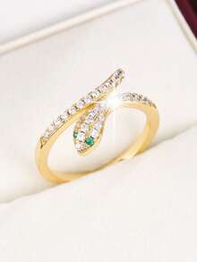 1pc Minimalist Snake Design Adjustable Ring With Cubic Zirconia For Women - Multicolor - View 1