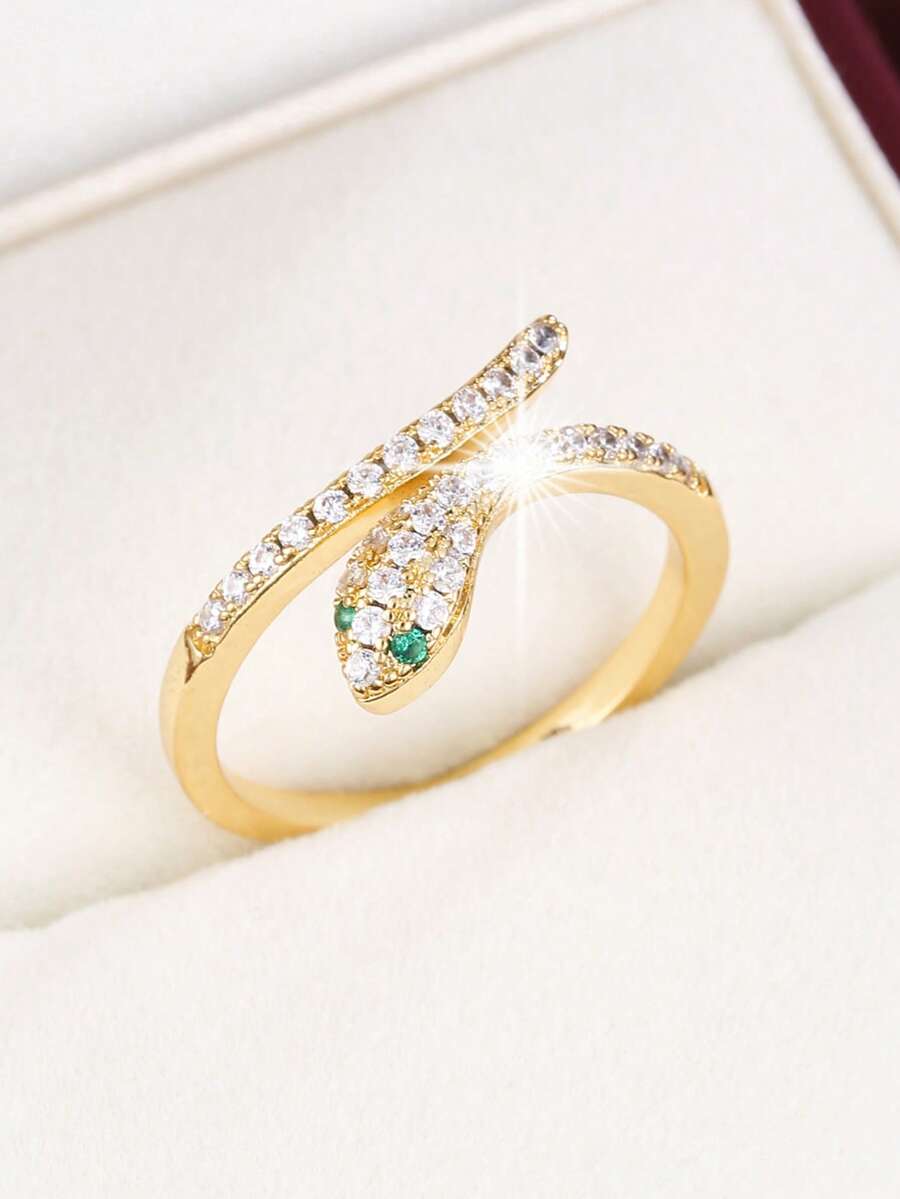 1pc Minimalist Snake Design Adjustable Ring With Cubic Zirconia For Women - Multicolor - View 1