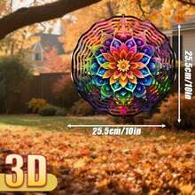 3D彩色曼陀罗花卉艺术印刷品，尺寸25.5厘米/10英寸*25.5厘米/10英寸，带可旋转挂钩，可360° DIY创意风铃装饰，耐用金属材质，节日礼物 - 彩色 - 查看 3