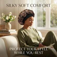 Awegeo Women's Oversized Brimmed Silky Satin Bonnet, Stretchy Soft Comfortable Sleep Cap For Hairstyling, Daily Home Use Hair Sleep Cap Sleep Bonnet - 黑色 - 查看 3