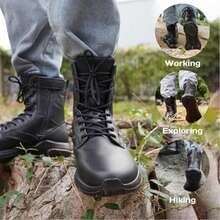 Soulsfeng Tactical Boots For Men And Women Lightweight Sneaker Boots Work Hiking Military Booties - 黑色拉鍊 - 查看 6