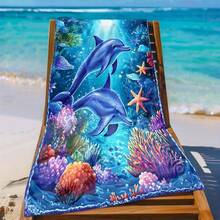 1pc Extra Large Quick Dry Beach Towel - Big Dolphin & Coral Reef Pattern, With Marine Life Motif - Soft Microfiber Towel, Suitable For Pool, Travel, Camping - Green Ocean Tone - Easy Care Beach & Pool Accessory, Vibrant Ocean Pattern, Fast Drying Fabric, Ultra Soft Material - Multicolor - View 3
