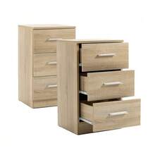 Set Of 2 Bedside Tables Made Of Chipboard, Nightstand With 3 Drawers, Bedside Table For Bedroom/Living Room, Natural Color, On-Site - 駝色 - 查看 1