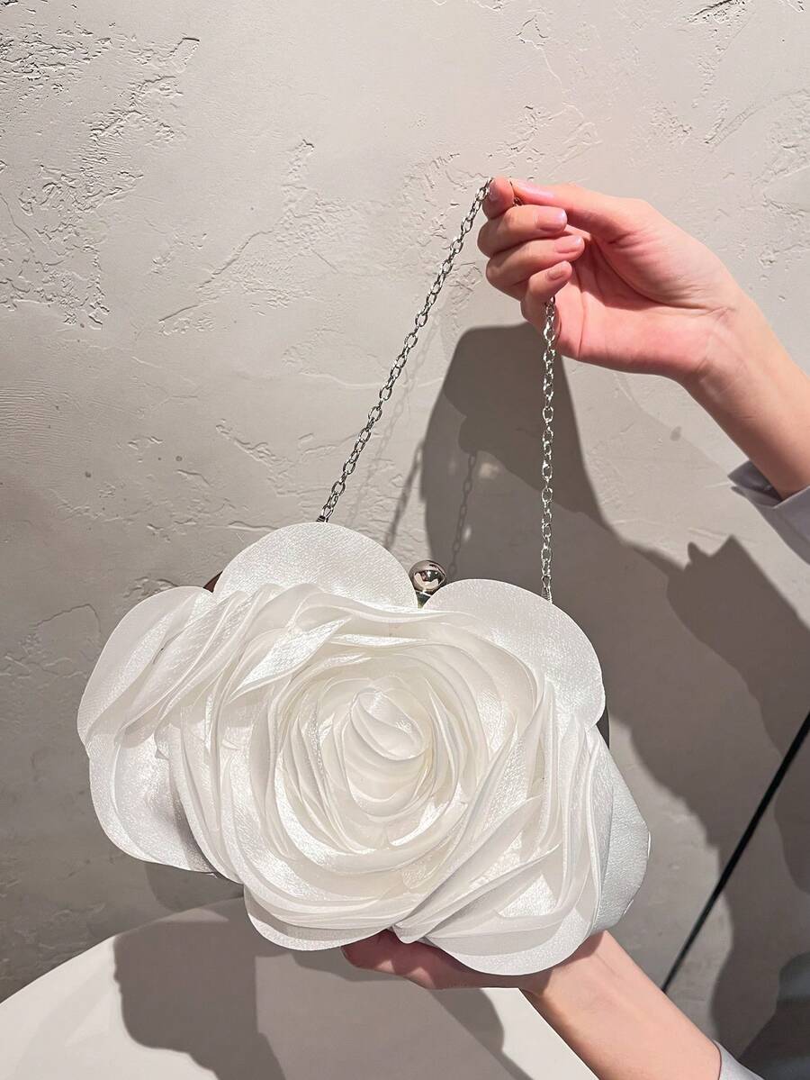 优雅浪漫3D立体花卉新娘包，婚礼手包，奢华花卉晚宴包，适合正式派对、伴娘、舞会礼服、鸡尾酒会等场合的女士斜挎包